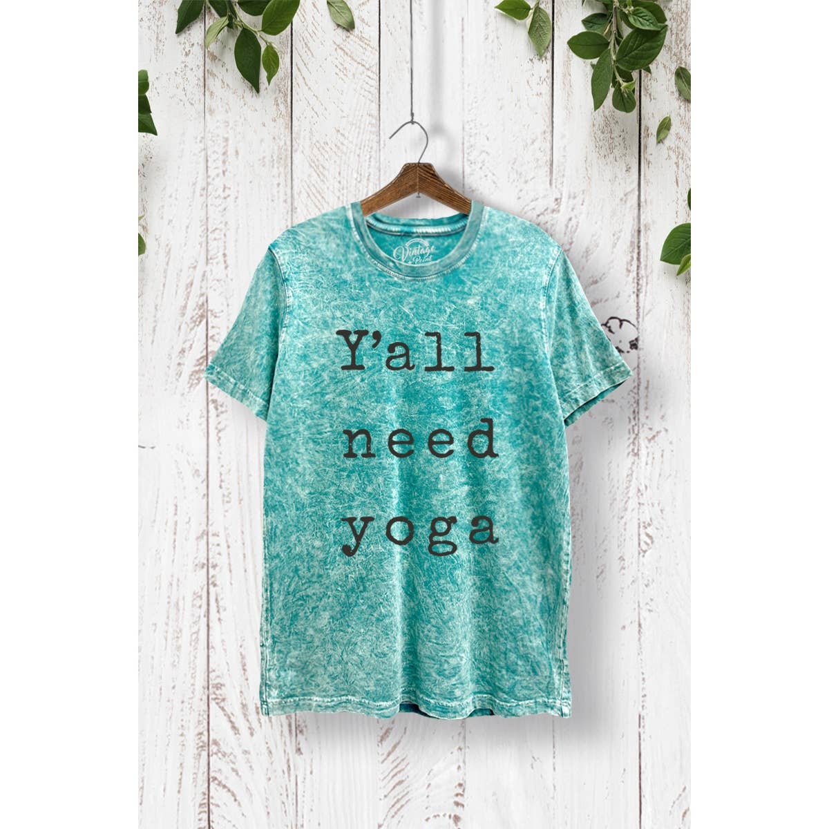 TR245-P7011 Y'ALL NEED YOGA GRAPHIC MINERAL WASH T-SHIRTS: WASHED LILAC / S-M-L-XL(2-2-2-1)