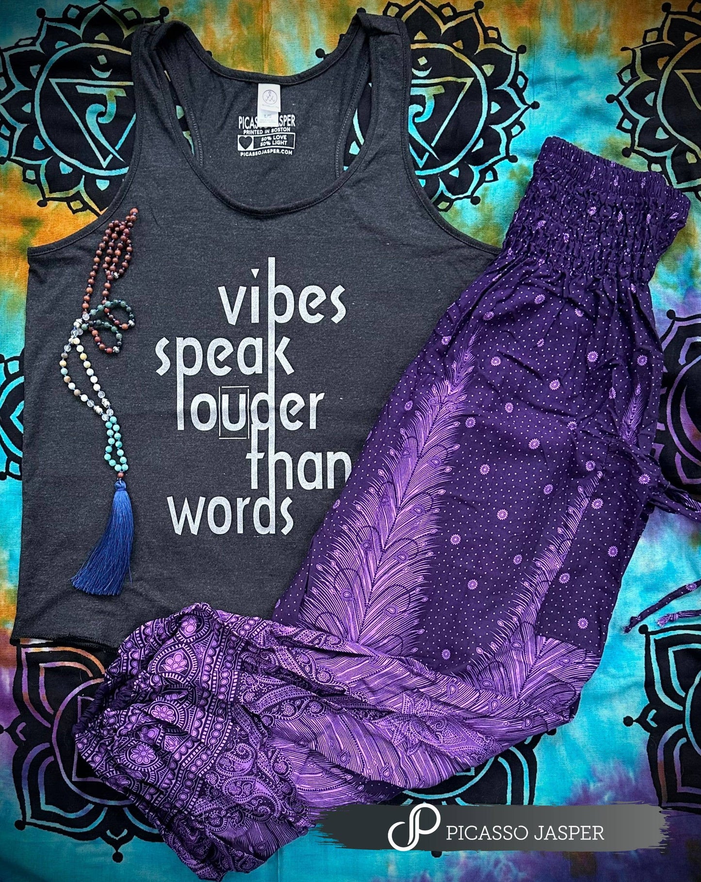 Vibes Speak Lounder Than Words - Yoga/Racerback Tank: Medium