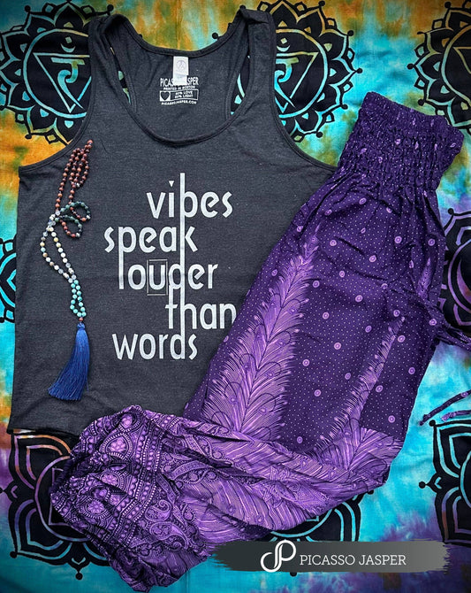 Vibes Speak Lounder Than Words - Yoga/Racerback Tank: Medium