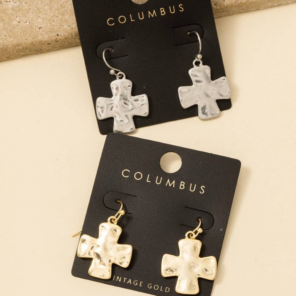 Vintage Gold Dipped Cross Dangle Earrings: GOLD