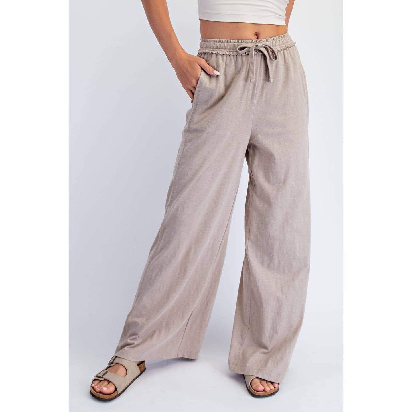 COTTON SLUB LOUNGING WIDE PANT: Espresso
