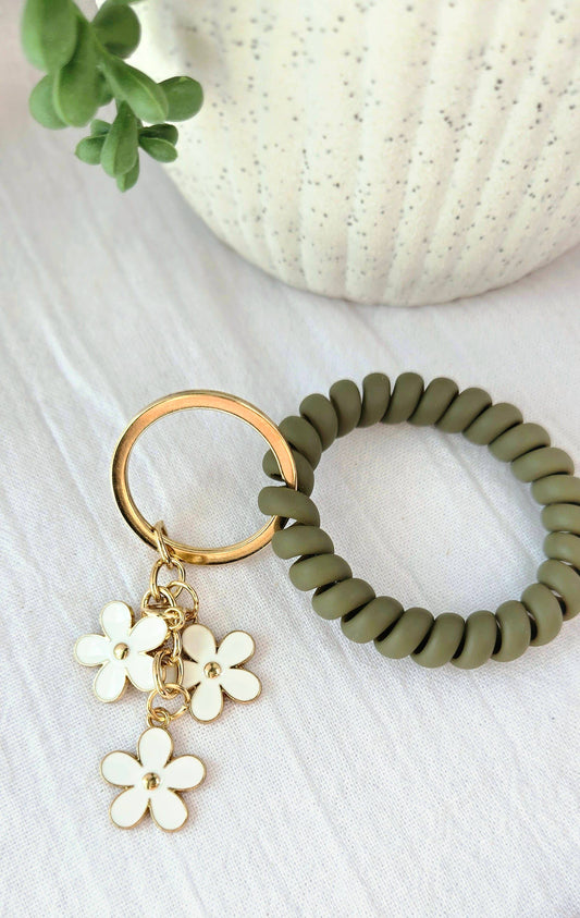 Daisy Flower Keychain, Keychain Wristlet for Women: Green