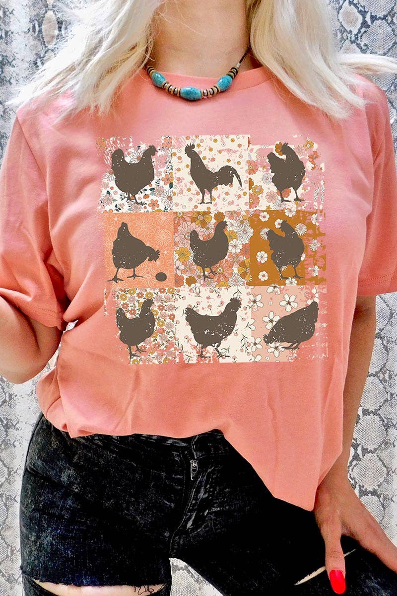 RETRO VINTAGE CHICKENS UNISEX SHORT SLEEVE,GRAPHIC: MAUVE / L