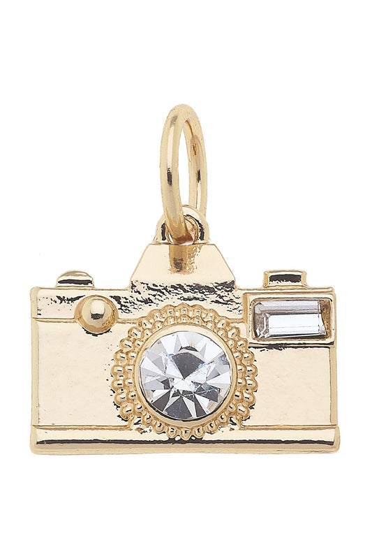 Rhinestone Camera Charm in Shiny Gold