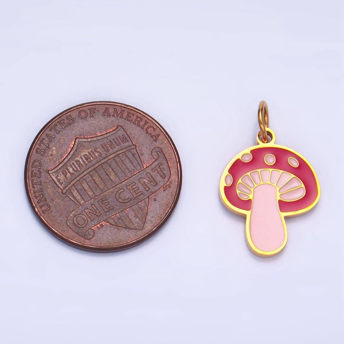 Stainless Steel Pink Enamel Mushroom Floral Charm | P1323