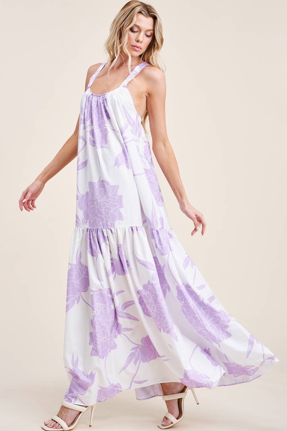 FLORAL PRINTED MAXI DRESS WITH POCKETS: Blue