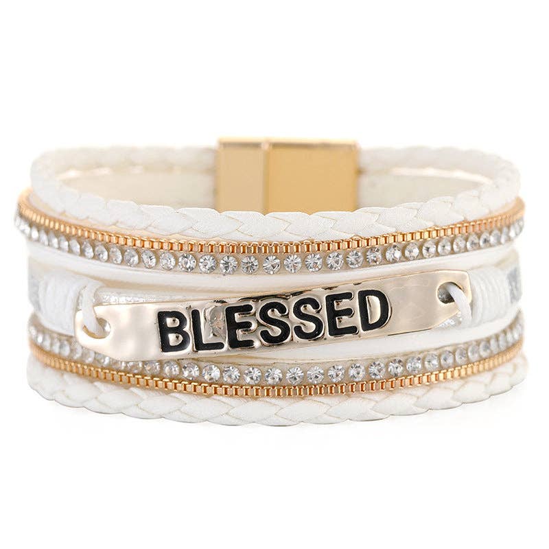 BLESSED Multi-Layer Leather Bracelet Magnetic Buckle Bangle: Apricot