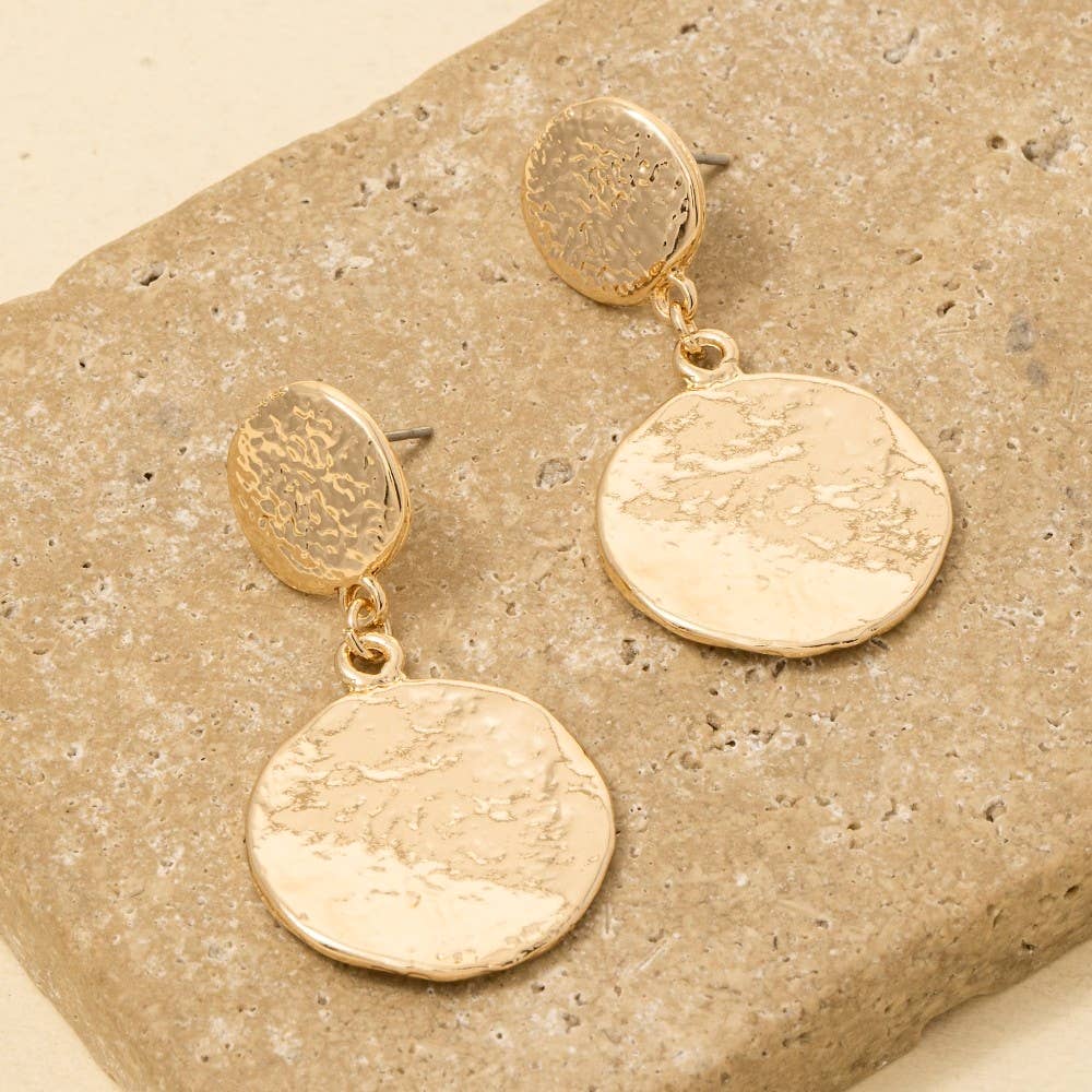 Textured Double Coins Dangle Earrings: GDRH