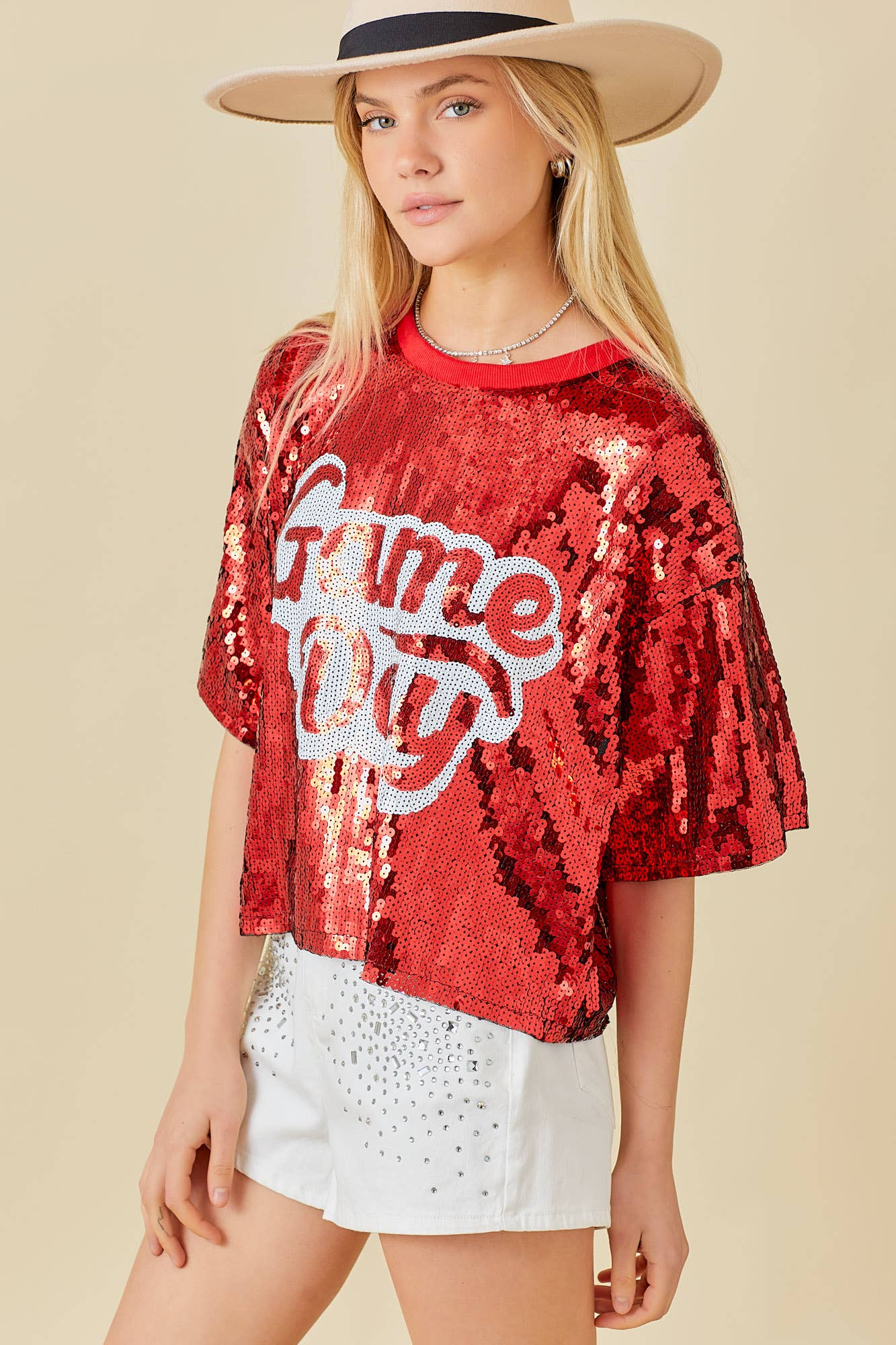 Game Day Sequin Top: Red / S