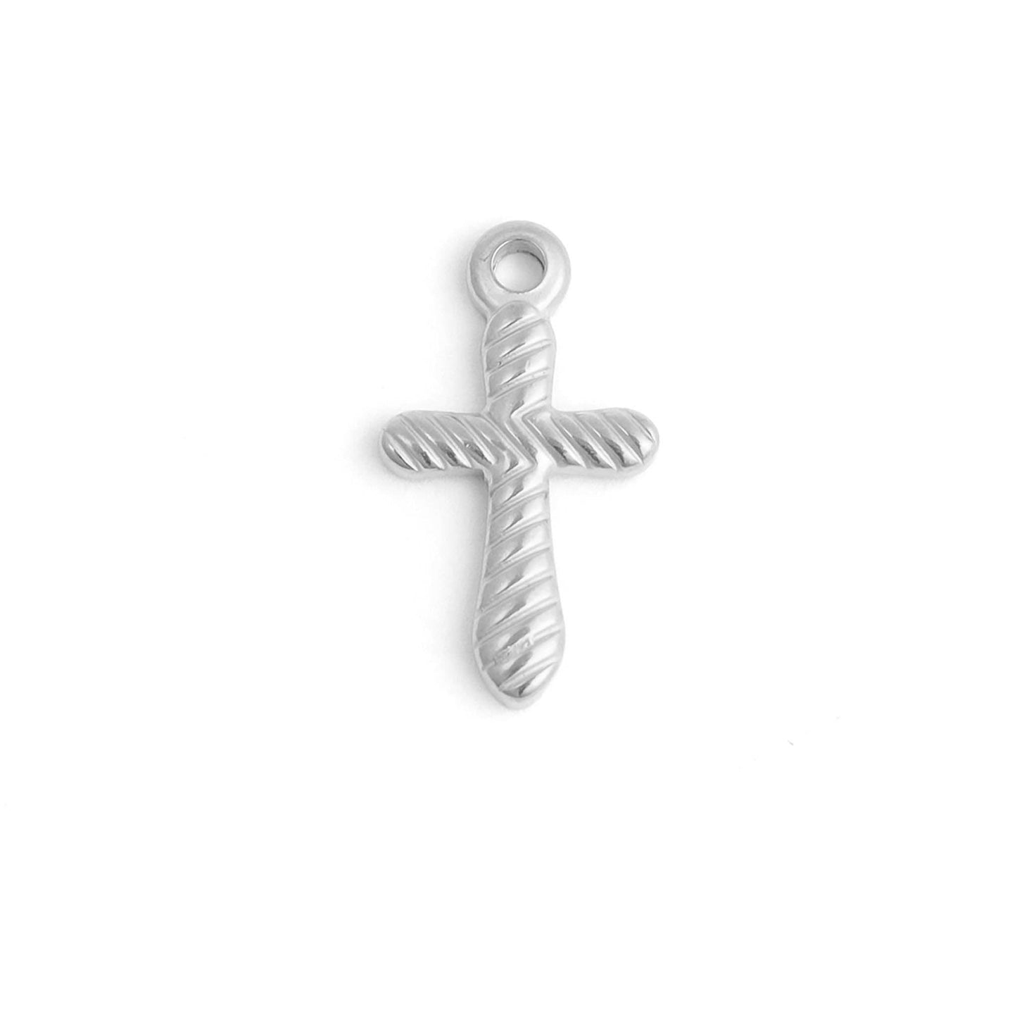 18K Gold PVD Stainless Steel Textured Cross Charm: Stainless