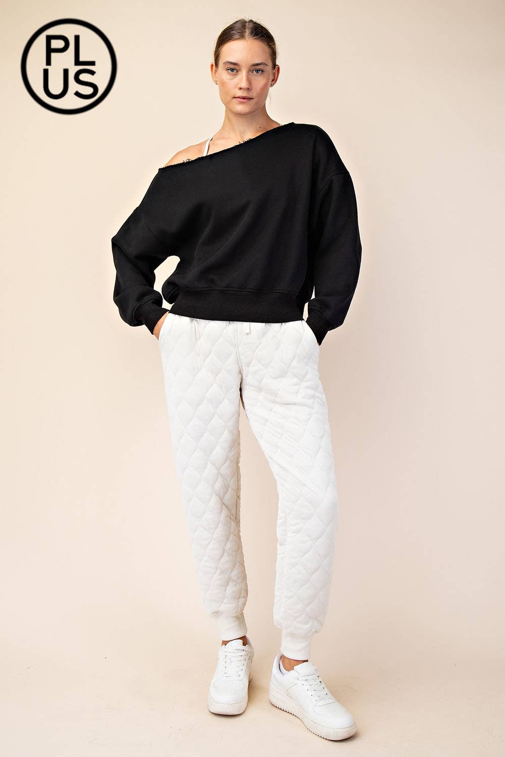 PLUS SIZE FRENCH TERRY FLEECE OFF SHOULDER SWEATSHIRT: Eucalyptus / 1X-2X-3X(3-2-1)