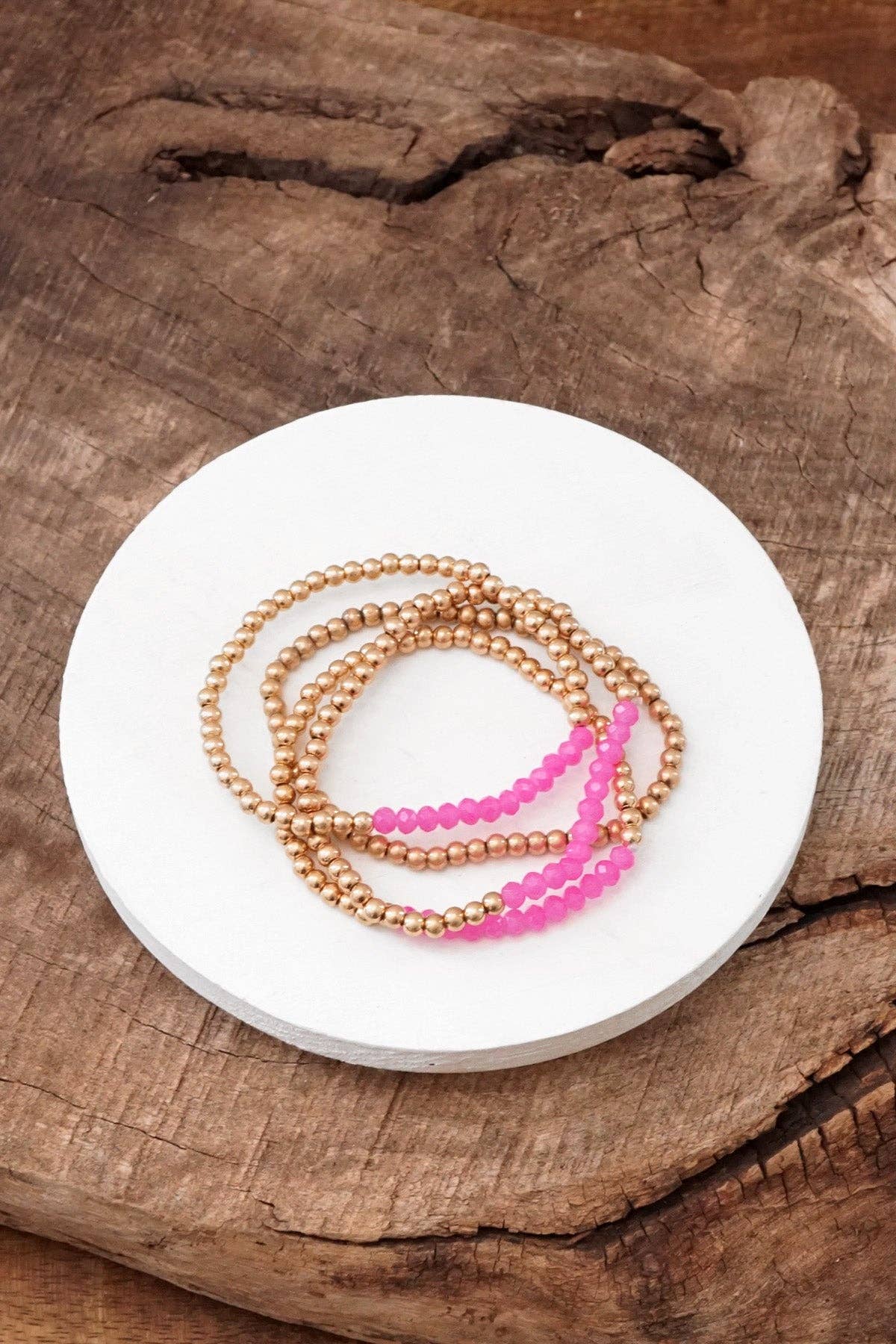 Bracelet stack Small Worn Gold Glass beads Pink Mint Denim: Denim Blue