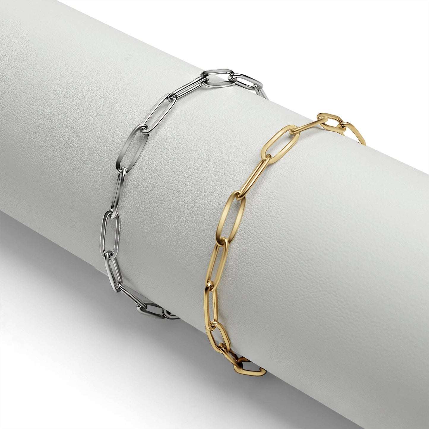 Stainless Steel Paperclip with Charm Keeper Chain Bracelet: Stainless / 6.5"