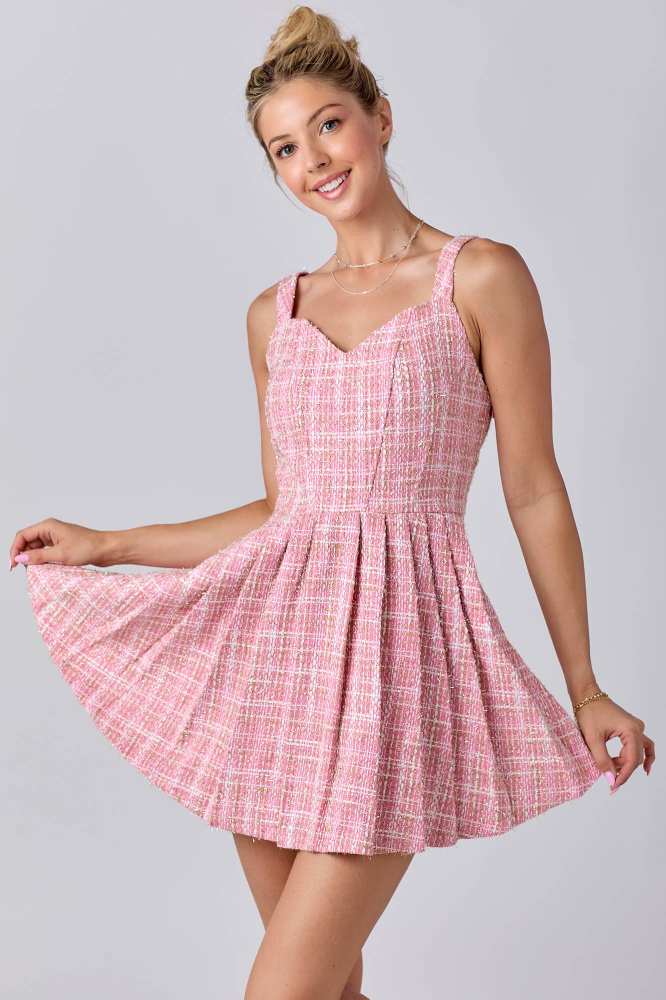 Tweed Fabric With Lurex Skort Style Romper: BLACK / M