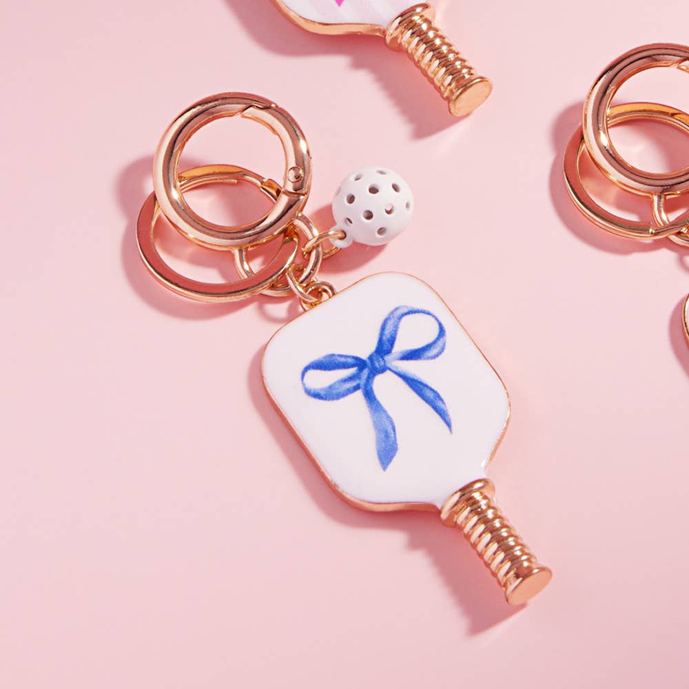 Enamel Bow Pointed Pickleball Paddle Keychain / Bag Charm
: Blue