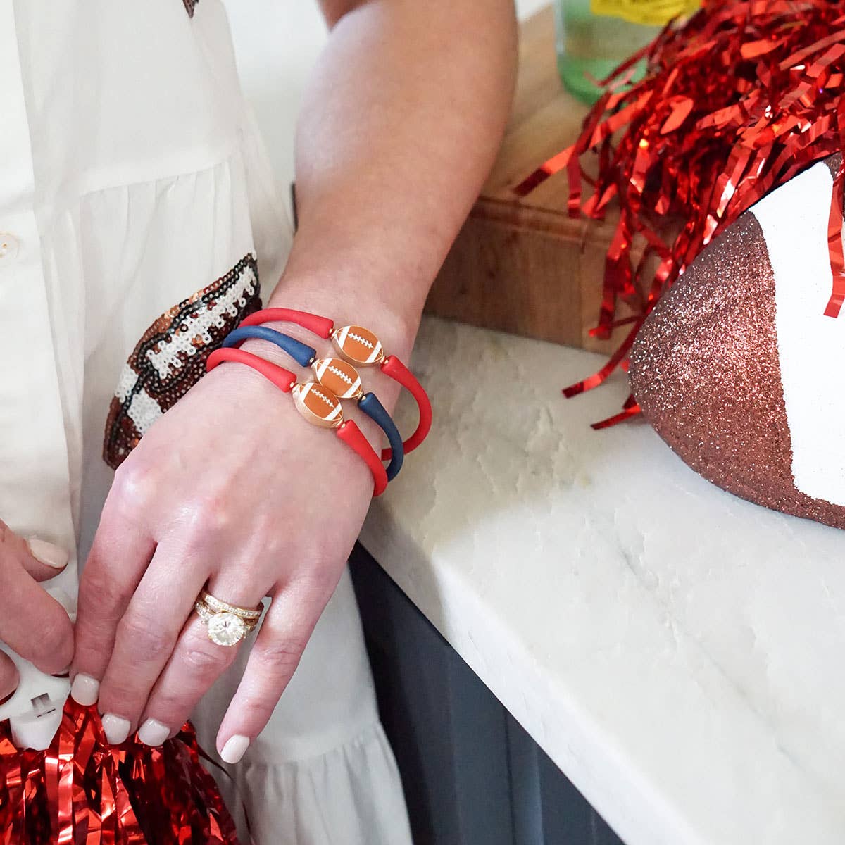 Enamel Football Silicone Bali Bracelet: Navy