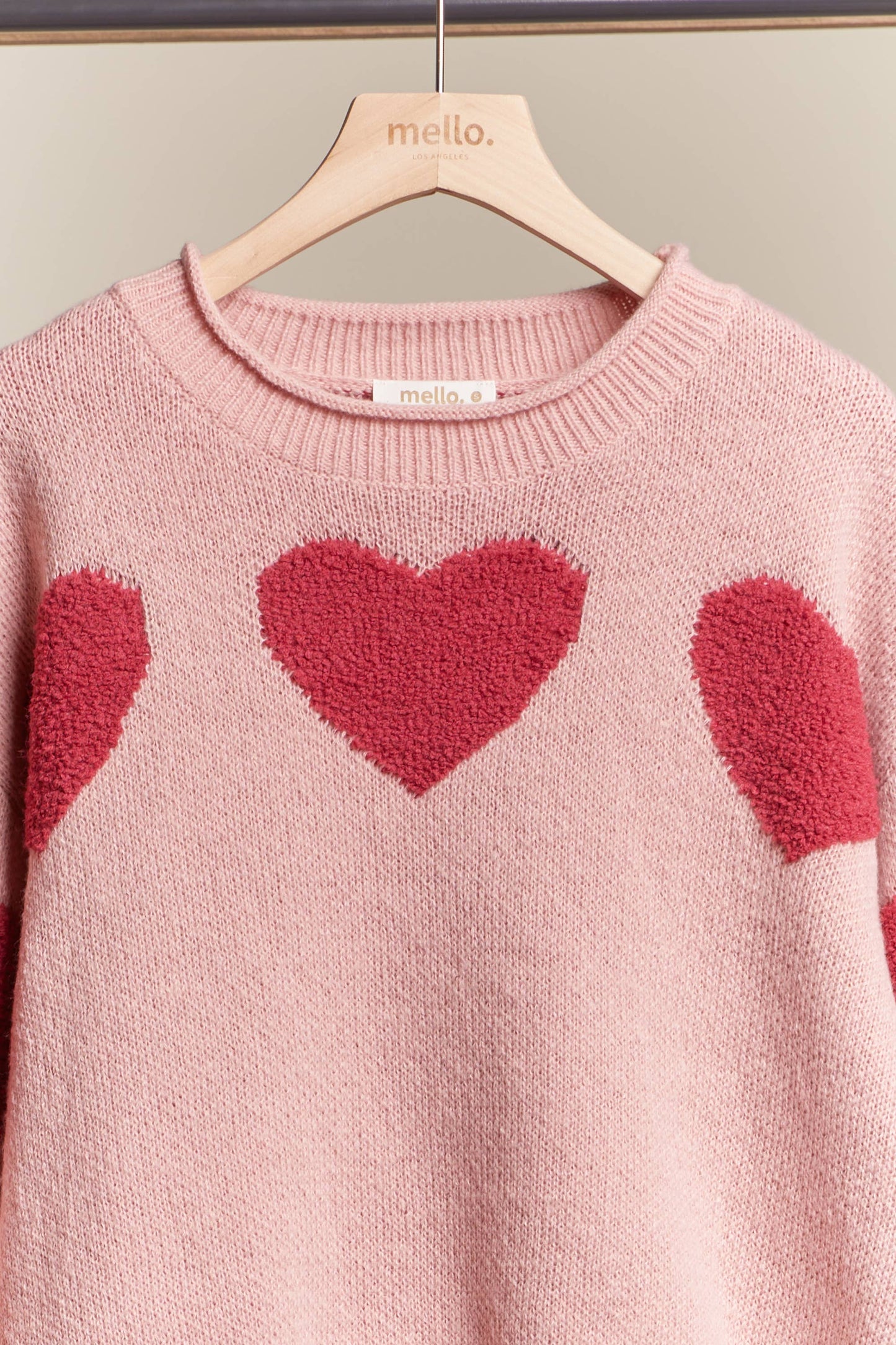 Heart Patched Loose Fit Sweater: Pink / M