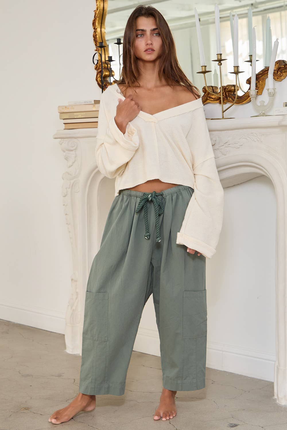 T2240 Cutout Back Adjustable Tie Pullover Crop Top: NEON YELLOW / S-M-L (2-2-2)