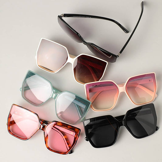 High Fashion Metal Temple Square Frame Sunglasses: 12 ASSORTED COLOR / One Size