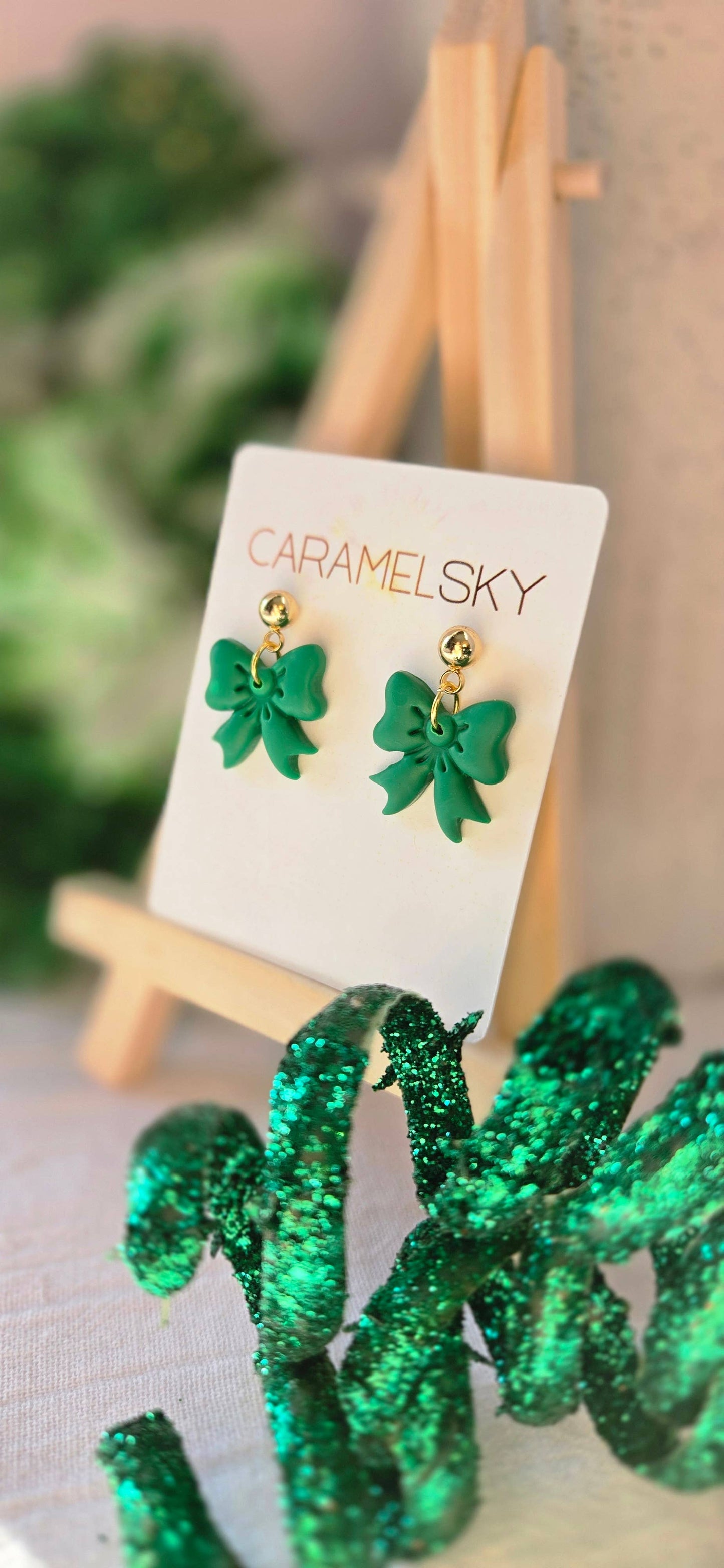 Lucky Green Bow Earrings, St. Patrick’s Day Jewelry, Clay