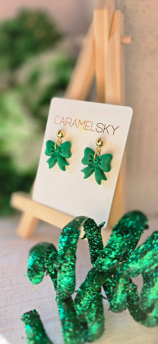 Lucky Green Bow Earrings, St. Patrick’s Day Jewelry, Clay