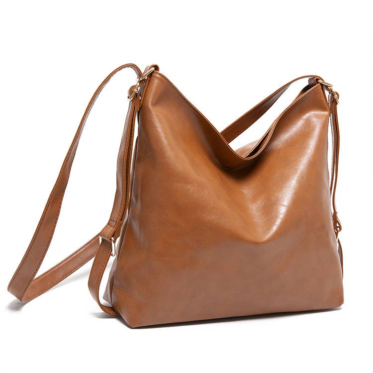 Faux leather crossbody bag backpack: Brown / M