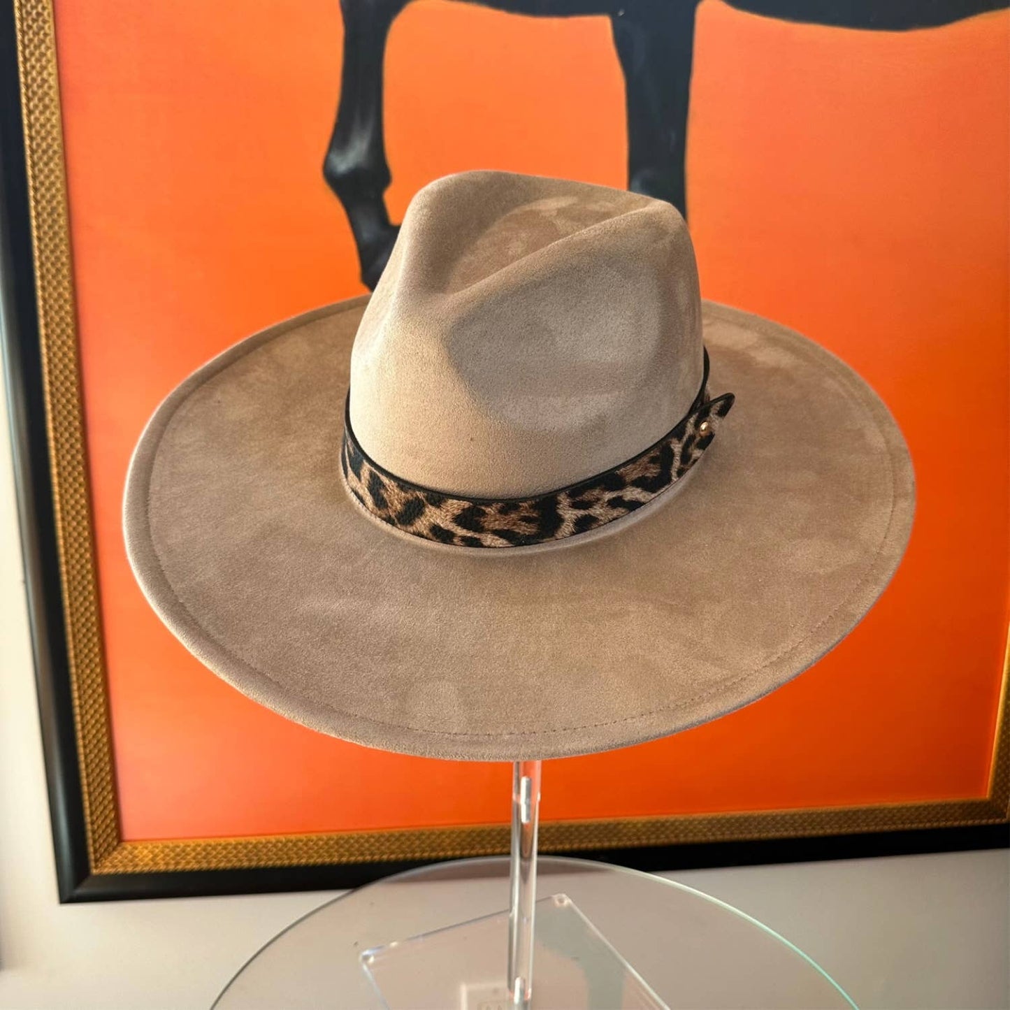 Wide Brim Suede Hat W/ Leopard printed belt: SAGE / ONE SIZE