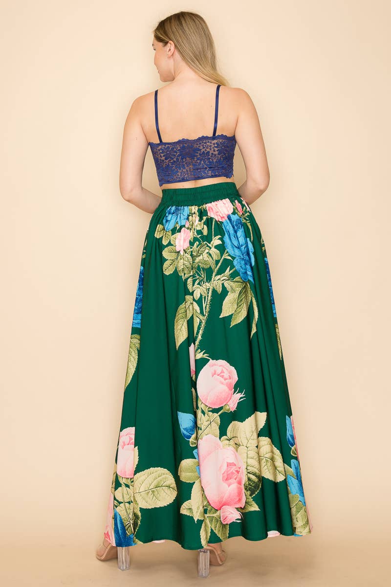 PRINTED MAXI SKIRT WITH POCKETS  : Green