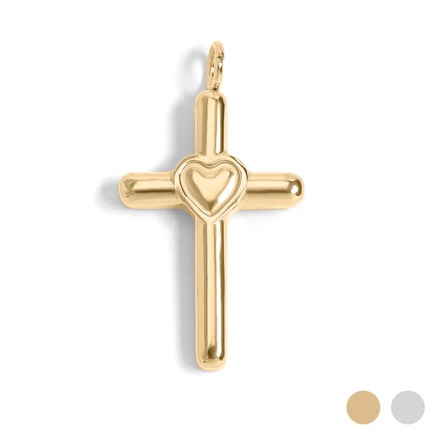 18K Gold PVD Stainless Steel Heart in Cross Charm: Gold