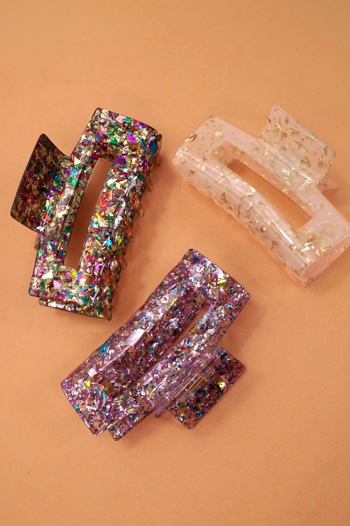 LARGE TRENDY GLITTER RECTANGLE HAIR CLAW CLIPS | 40H901: Multi