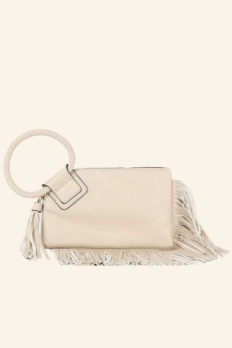 Fringe Cuff Clutch Tassel Wristlet Clutch Bag: SAGE
