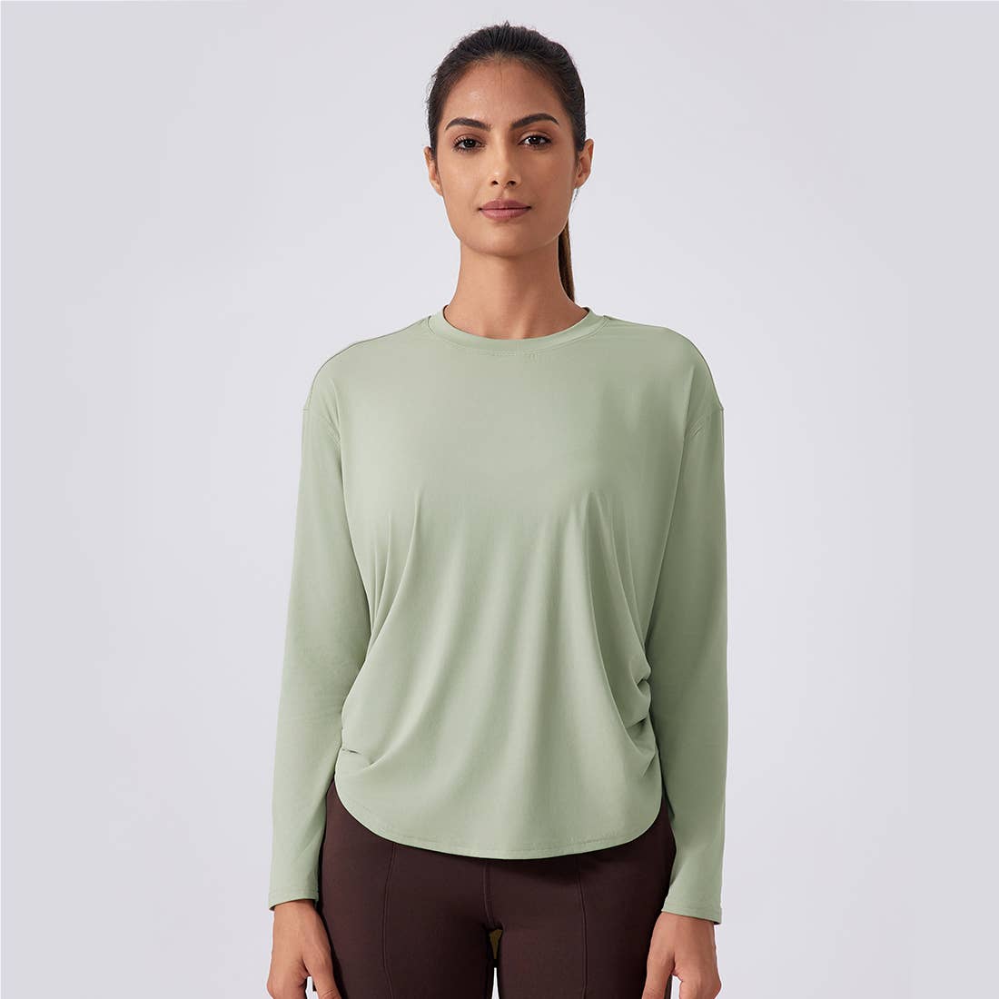 Women Loose Long Sleeve Breathable Fitness Yoga Top: White / L