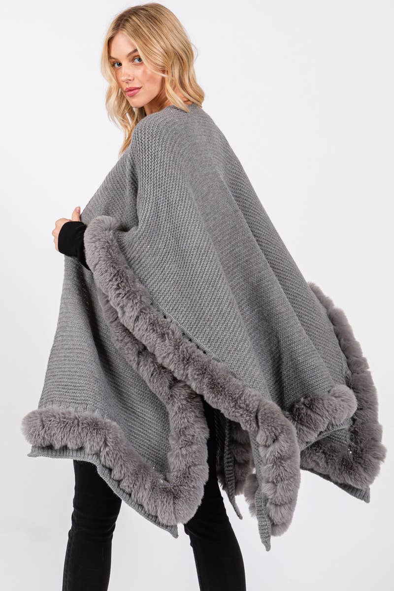 Fur Trim Poncho Cape: BU