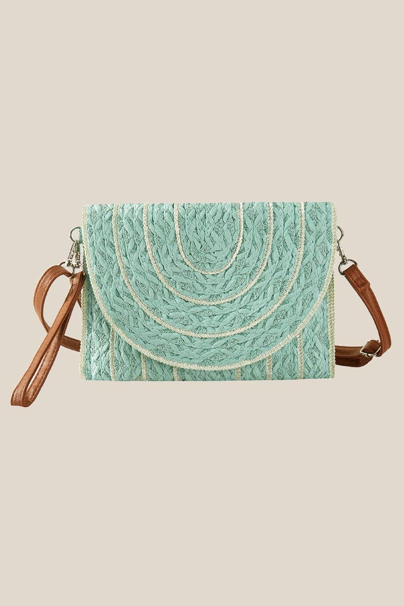 Stitched Straw Envelope Crossbody Bag: OV