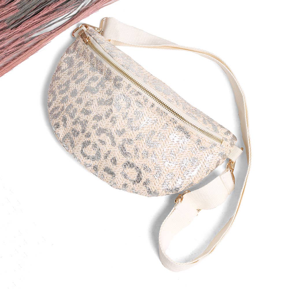 Leopard Pattern Embroidered Crossbody Belt Bag / Fanny Pack: Black