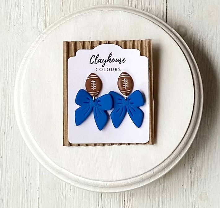 Football & Bow Earrings   : Blue