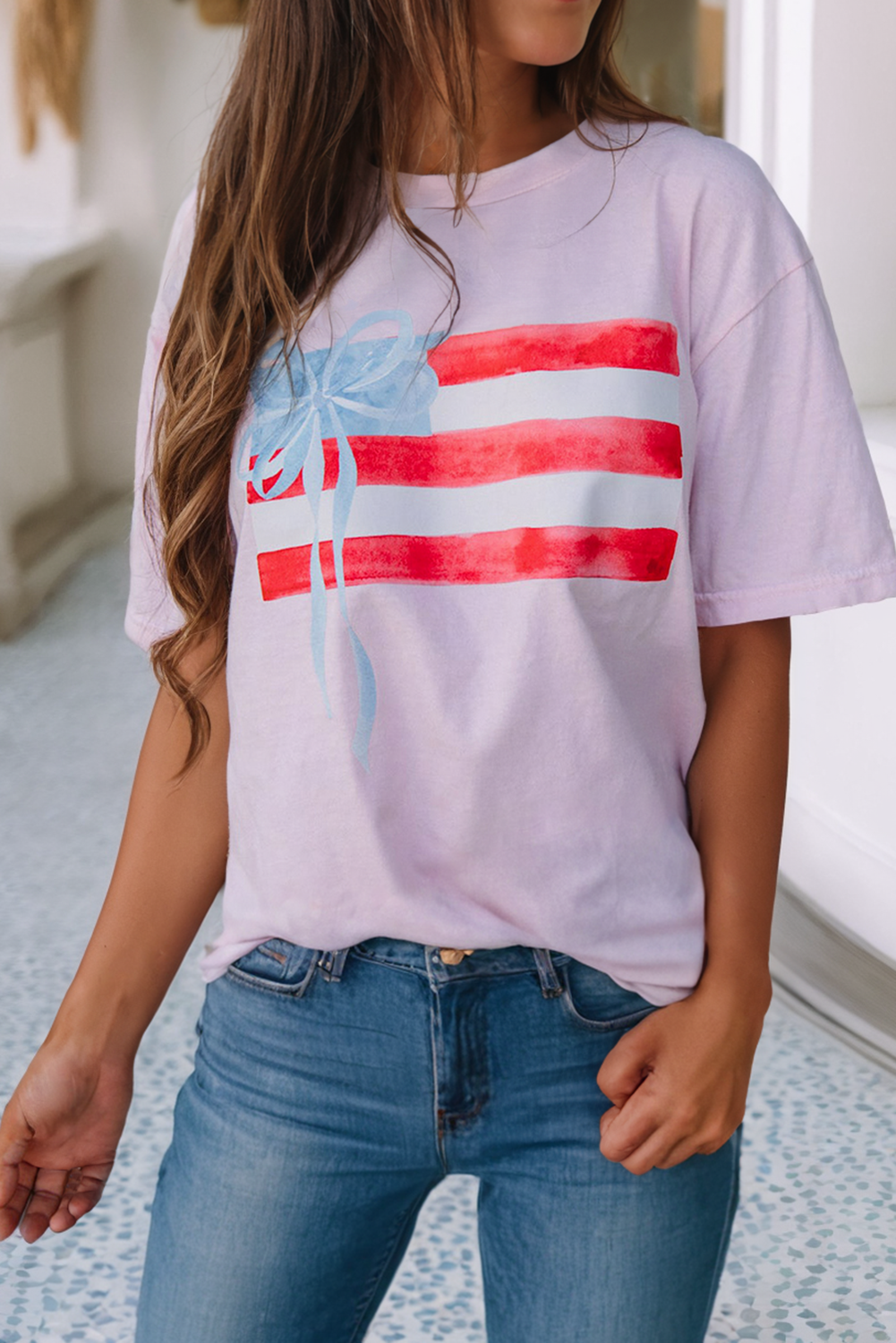 LDC Flag Bow Graphic Crewneck Tee: White / S