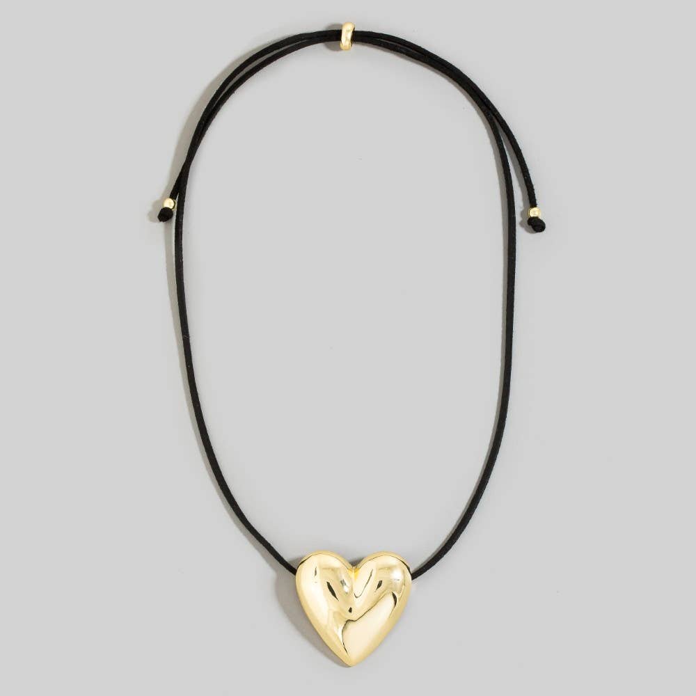 Heart Pendant Adjustable Cord Necklace: BROWN