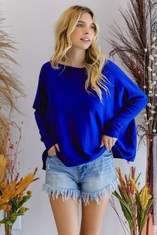 BOAT NECK TIGHT SLV BOX SWEATER TOP: PEAR / M