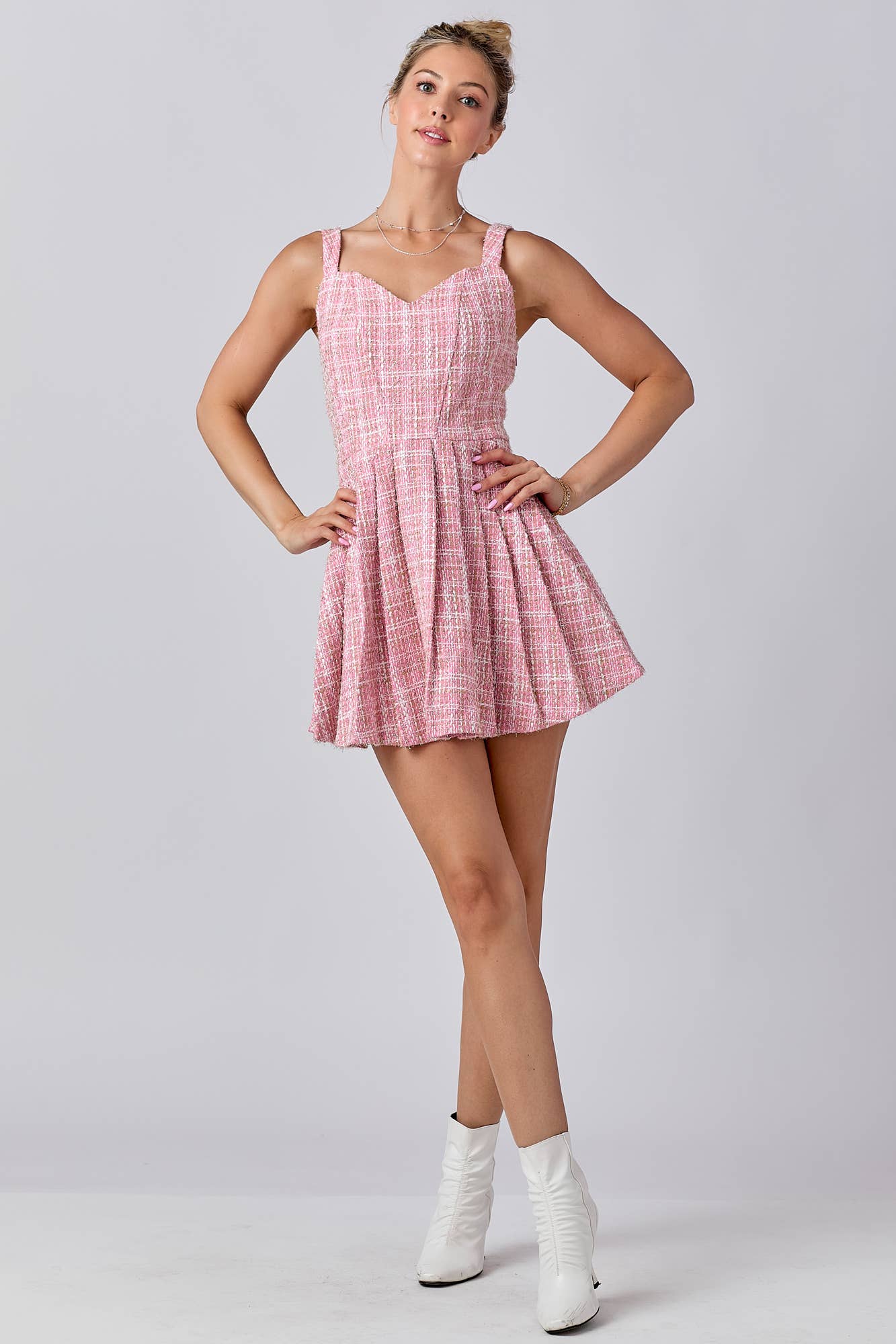 Tweed Fabric With Lurex Skort Style Romper: BLACK / S