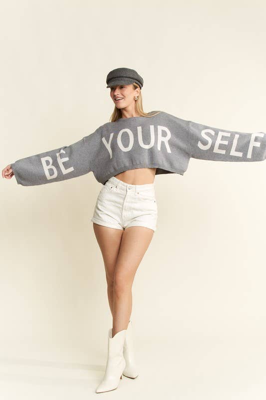 BE YOUR SELF SWEATER CROP TOP: OATMEAL / S/M
