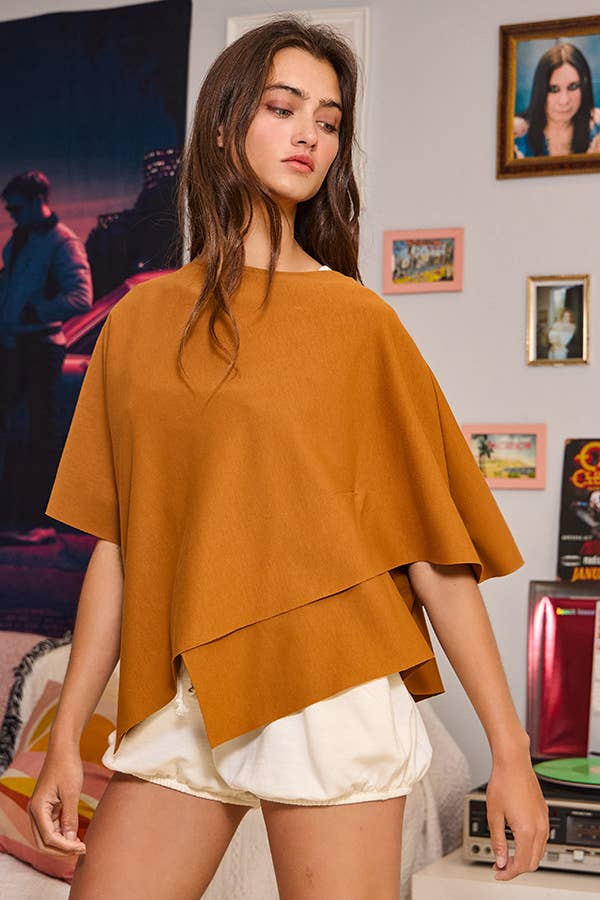 IT2115 Asymmetric & Crossover Hemline Poncho Top: Ivory / S-M-L (2-2-2)