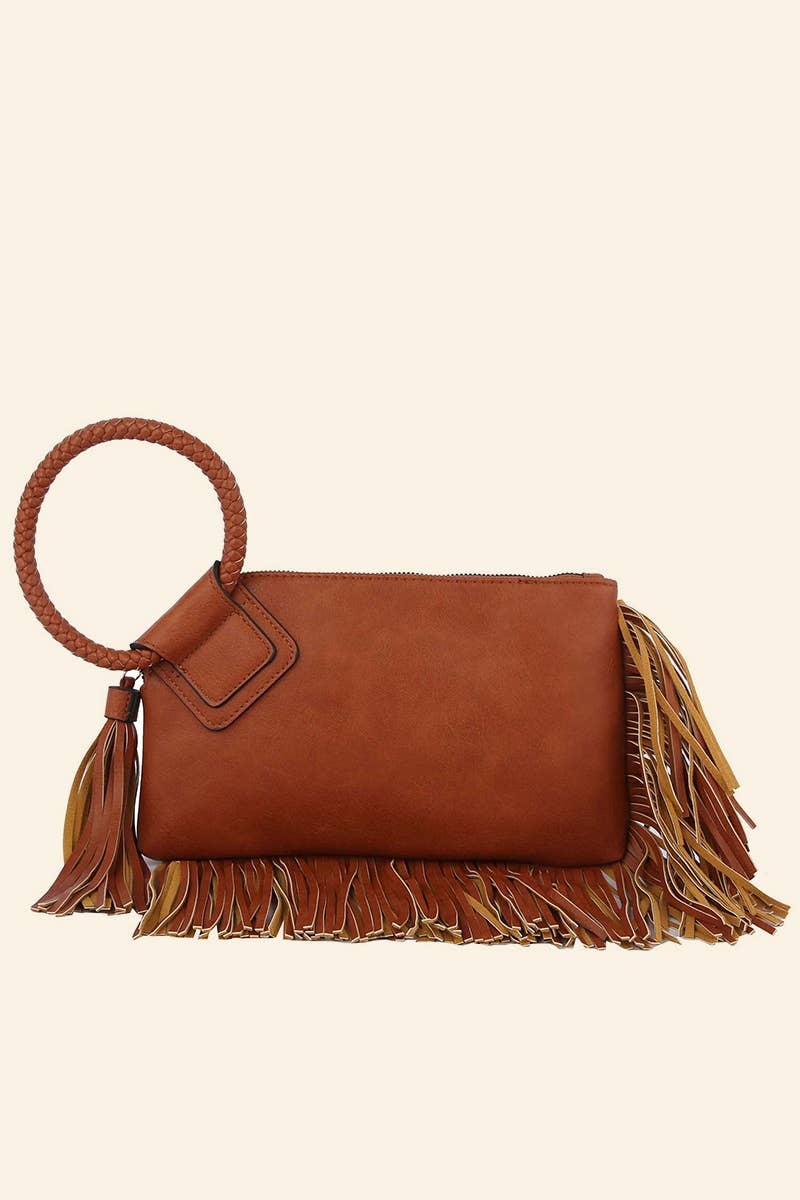 Fringe Cuff Clutch Tassel Wristlet Clutch Bag: SAGE