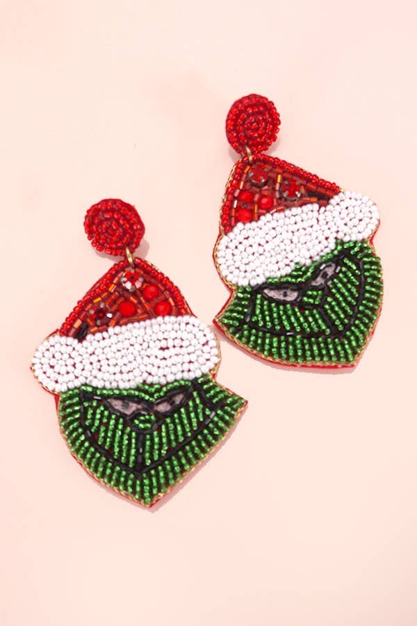 CHRISTMAS HOLIDAY GRINCH SEED BEAD EARRINGS | 91E9927: Green