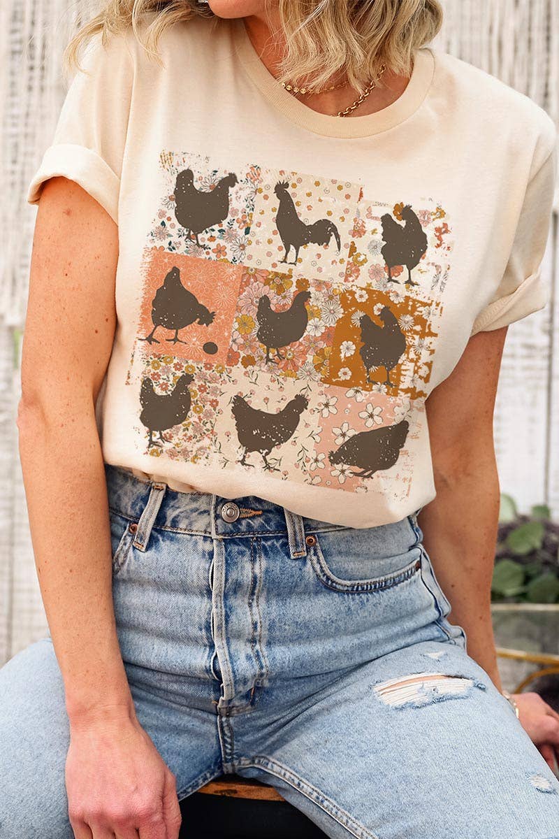 RETRO VINTAGE CHICKENS UNISEX SHORT SLEEVE,GRAPHIC: MAUVE / L
