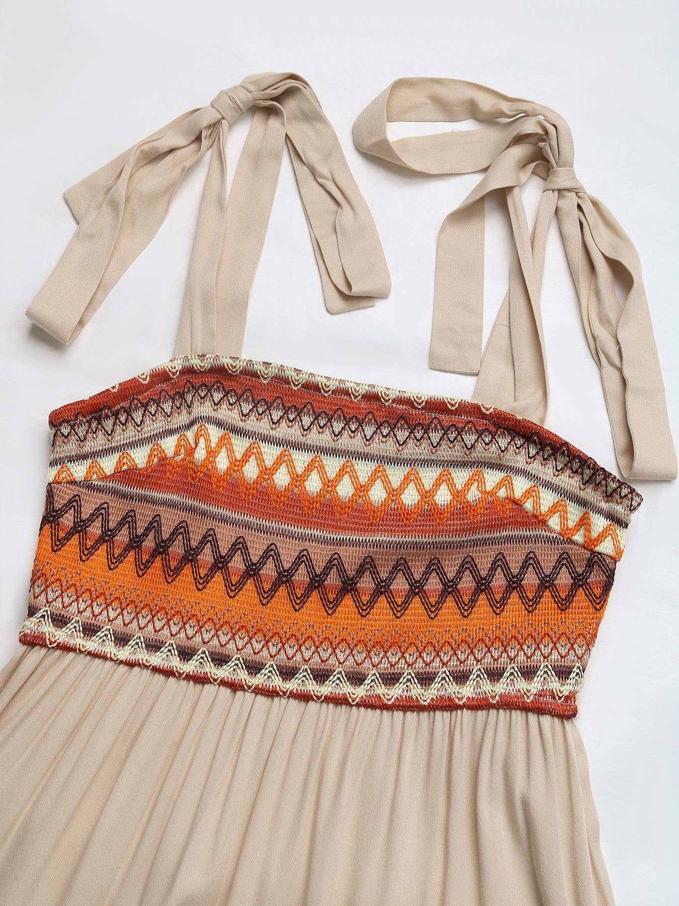 Suspenders A Hem Panelled Ethnic Dress: Apricot / XL