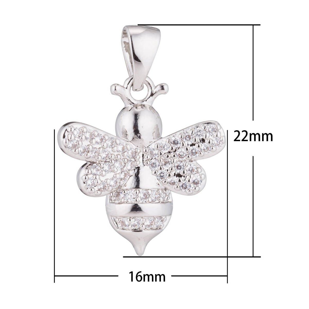 Silver Cute Queen Bee Honeybee Bumblebee Animal Life Nature Cubic Zirconia Necklace Pendant Charm Bead Bails Findings for Jewelry Making H-383: SILVER
