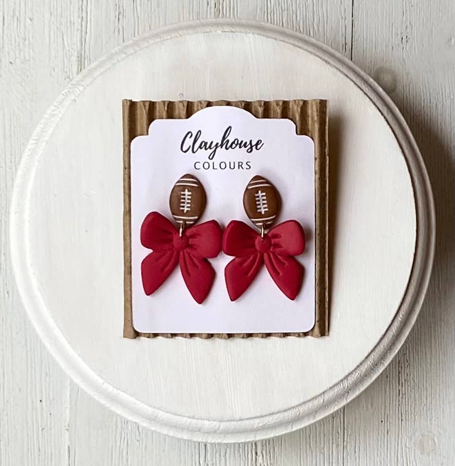 Football & Bow Earrings   : White