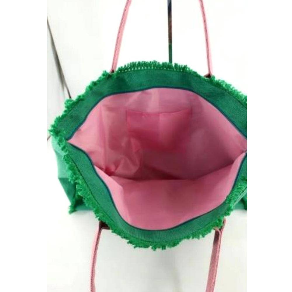 SUMMER Message Embroidered Fringe Canvas Tote Beach Bag: Blue