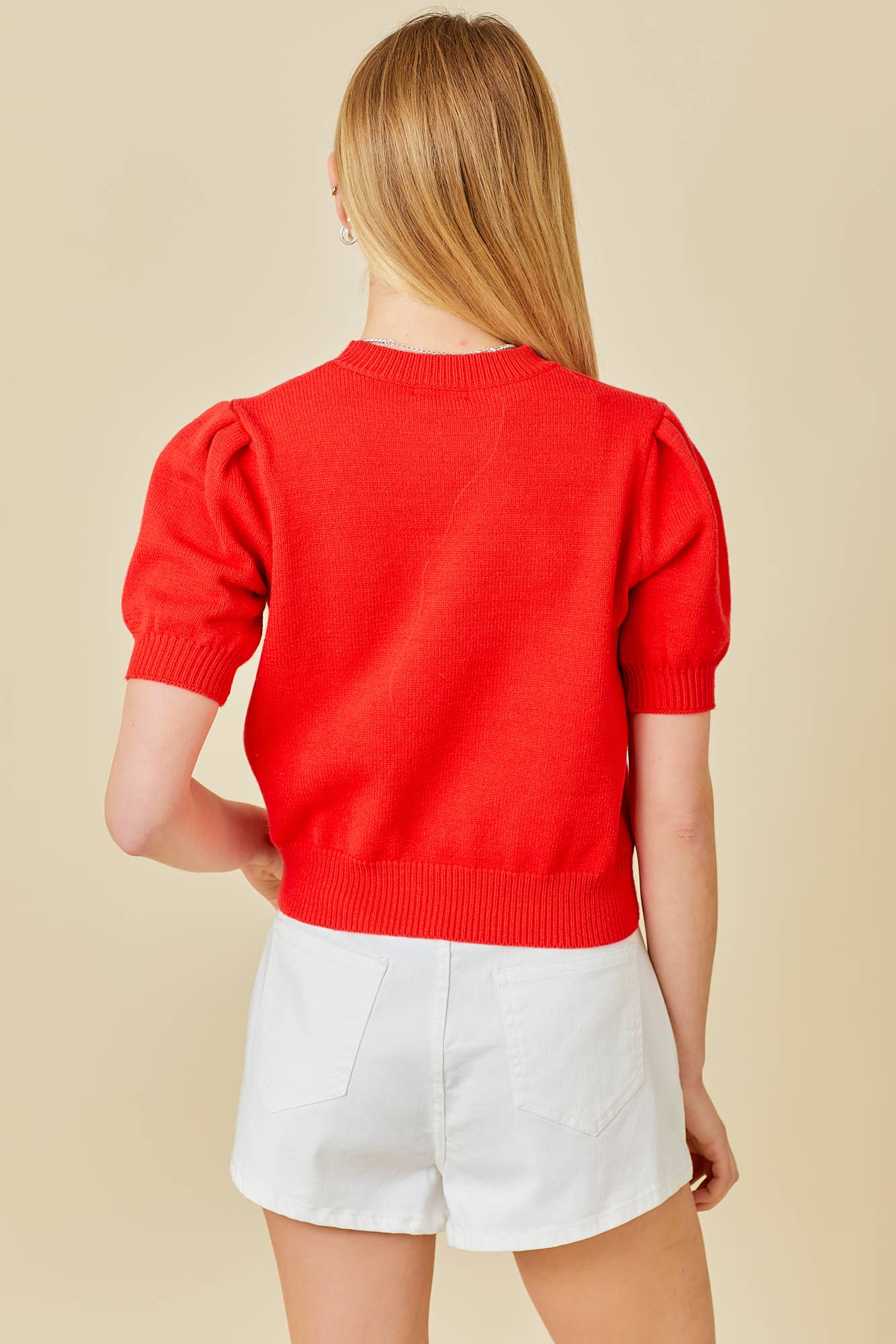 Game Day Puff Sleeve Sweater Top: Red / L